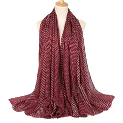 Малайзия для женщин хлопок полосатый морщинка хиджаб, Пашмина шаль шарфы для Женский Лен плотная платки обёрточная бумага крышка головы