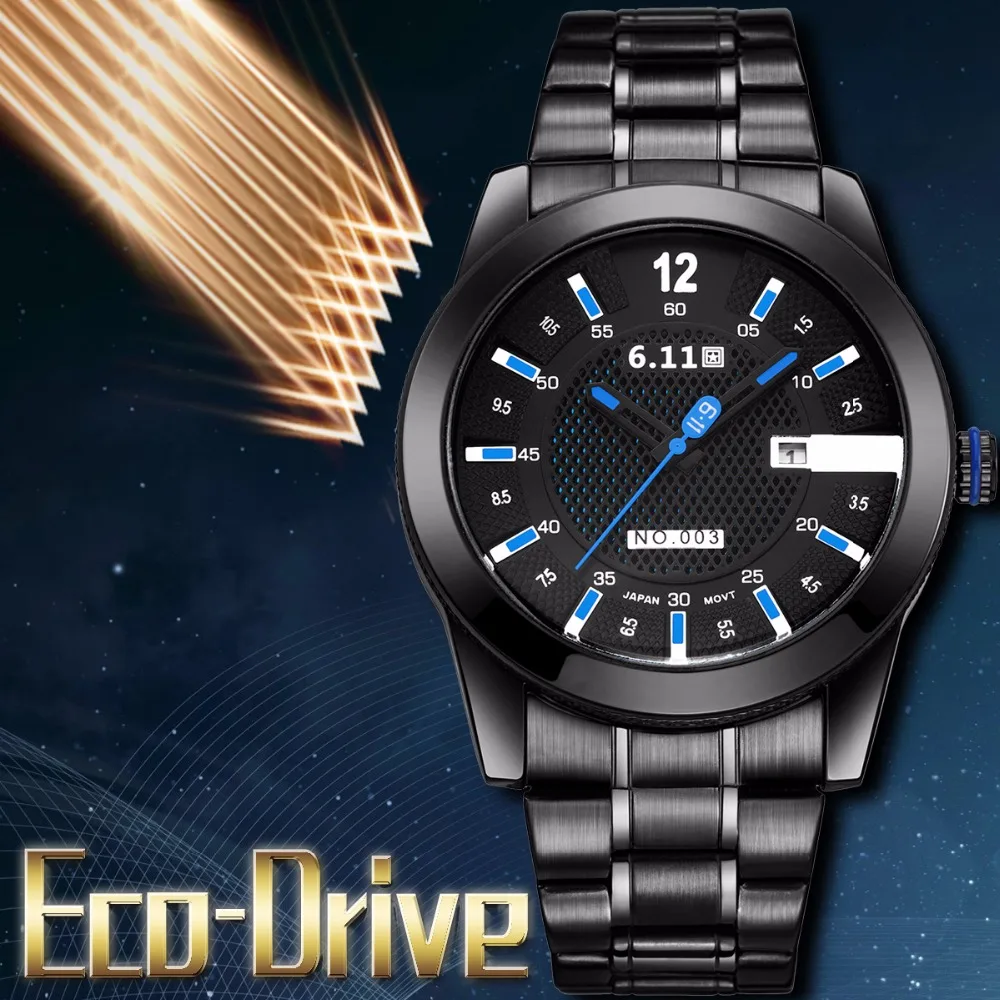  6.11 Mens 2019 Fashion Solar-powered watch Full Steel Clock Army Military Outdoor Quartz Wrist Watc