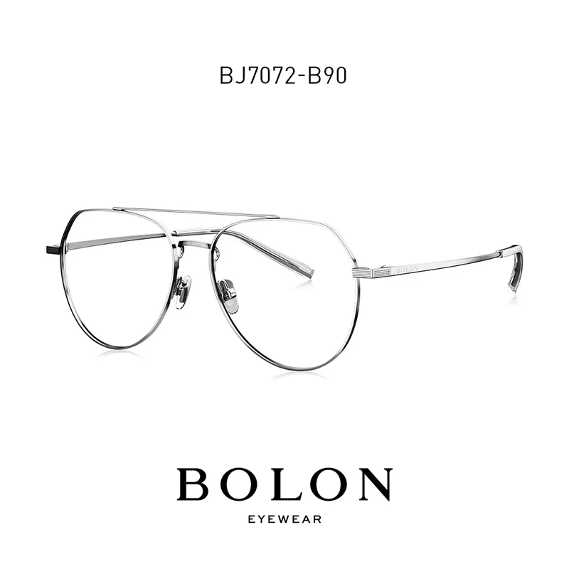 BOLON Double Bridge Eye Glasses Frame for Men Women, Aviation Spectacles Frames for Myopia Sunglasses with Diopters BJ7072 - Цвет оправы: B90 Silver