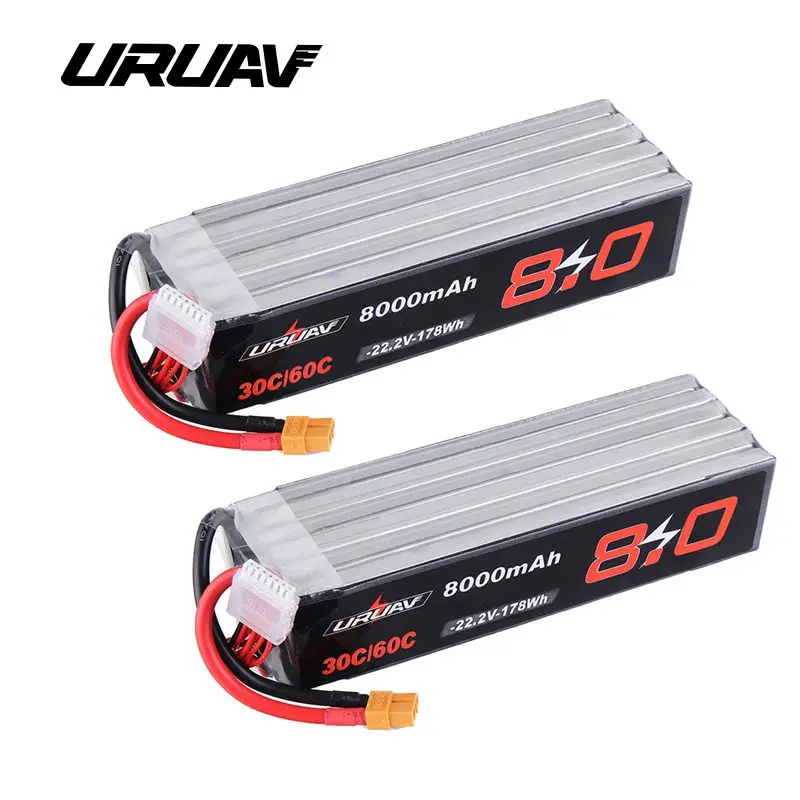 URUAV 30/60C 6 S XT60 Plug 22,2 V 8000 mAh литий-полимерный Батарея для Квадрокоптер с дистанционным управлением Дрон квадкоптер с управлением с видом от первого лица запасные Запчасти аксессуары "сделай сам" - Цвет: 2PCS