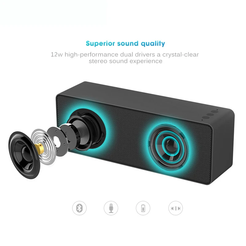 

Wireless Bluetooth Speakers 4.2 Portable Soundbar Speaker 12W USB Stereo Music Support TF Card with Microphone Callphone Speaker