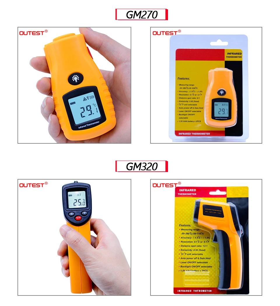 OUTEST цифровой инфракрасный термометр бесконтактный пирометр ИК лазерный точечный пистолет измеритель температуры Industial применение GM320 подсветка