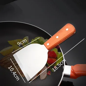 

40pcs/lot High Quality Kitchen Tool Meat Poultry Tools Wooden Handle Round Stainless Steel Spatula Steak Shovel