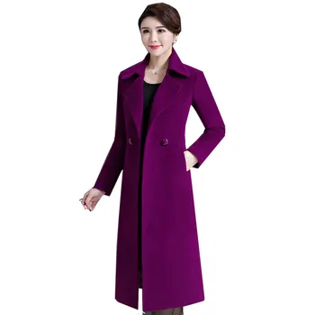 

Middle-aged Plus Size 4XL Women's Cashmere Coat Double-faced Woolen Coat Long Autumn Winter Woolen Coat Double-breasted Blends