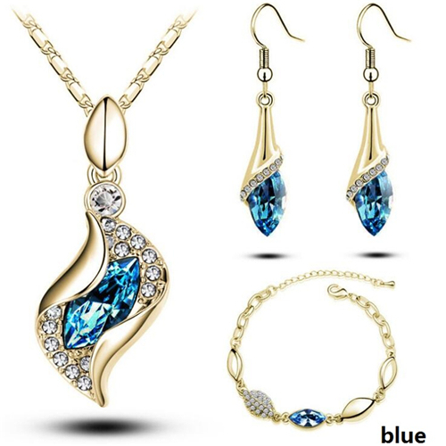 Austrian Crystal Jewelry Set Chain Horse Eye Pendant Necklace Bracelet Earrings Wedding Jewelry Sets Women