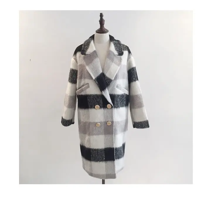 Ailegogo novo outono inverno cashmere trench jacket
