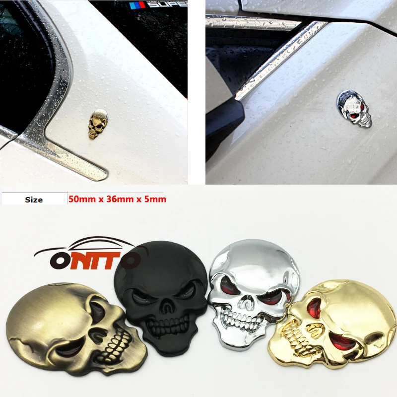 

Brand New and High Quality 3D Metal Gold Black Skull Skeleton Car Motorcycle Decal Stickers Emblem Badge for all car