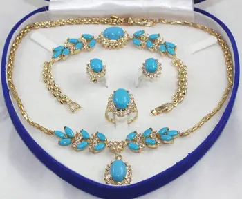 

1set Yellow Inlay Turquoise Necklace Bracelet Earring Ring AA No box
