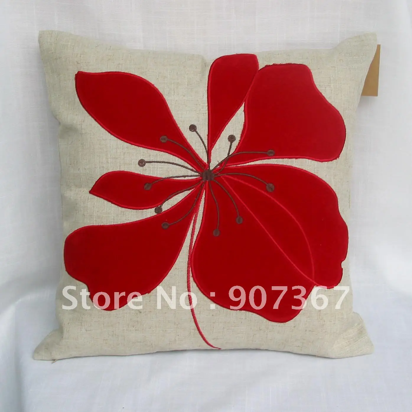 Buy applique red flower cushion cover and table runner