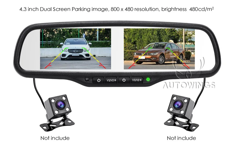 2 в 1, 4,3 дюйма, 800*480, двойной экран, зеркало для салона автомобиля, монитор с мини-автомобилем, передняя сторона заднего вида, запасная парковочная камера, кронштейн