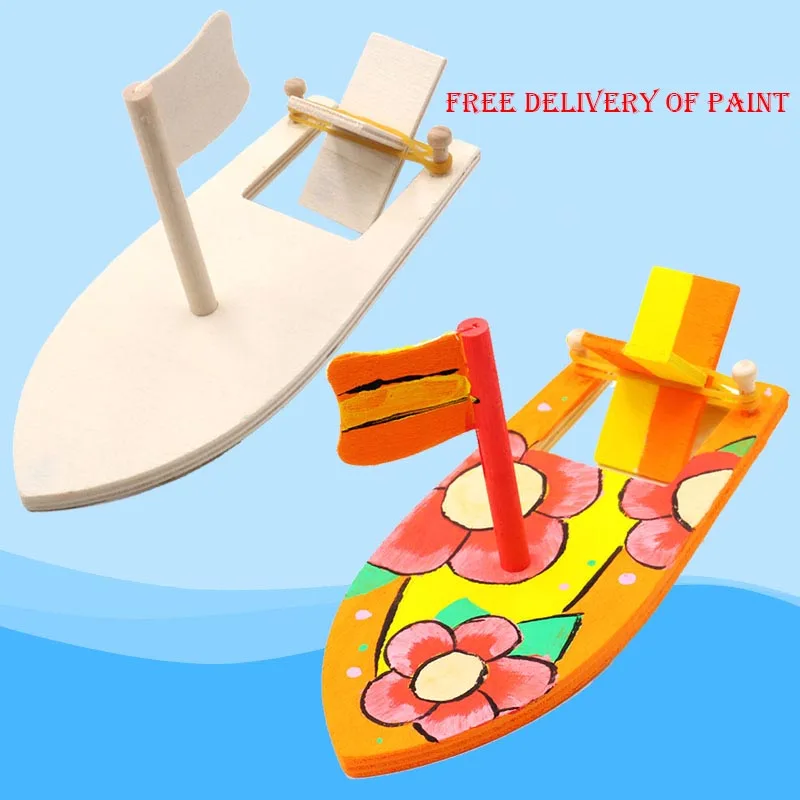 

Saizhi Wooden sailboats Home DIY Education Toy Creative Painted White models Children's Coloring Handmade DIY Boats Toy SZ3122