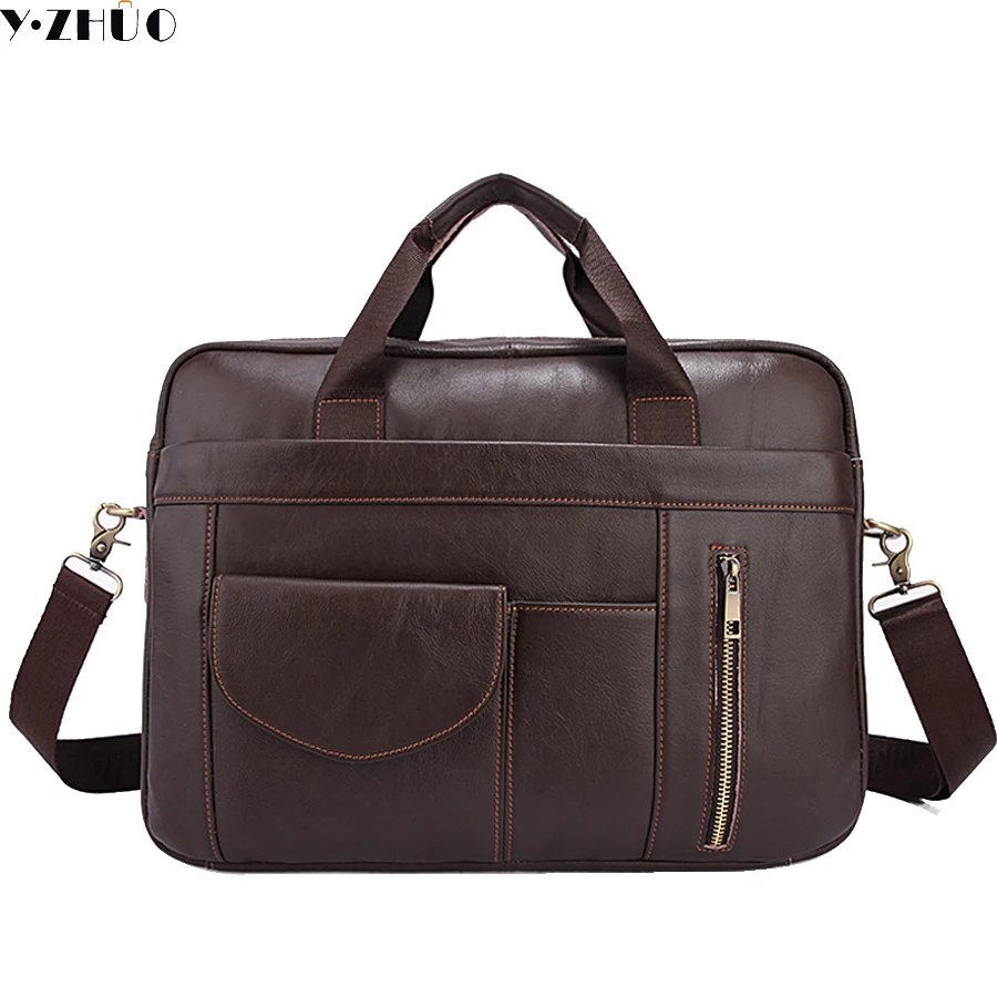 

genuine leather handbags really cowhide briefcase crossbody bags for men Bolsa Masculina 14" messenger shoulder bags