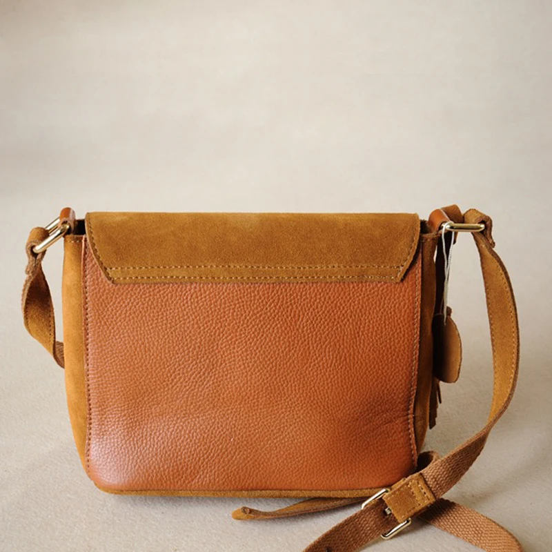 Сумка женская из натуральной кожи винтажная с кисточками нубука|women genuine leather