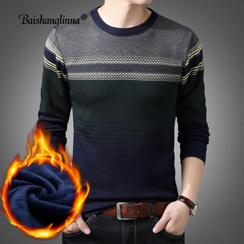 

Baishanglinna Sweater Men O-Neck Pullover Men Winter Slim Fit Long Sleeve Shirt Men Thick Sweaters Knitted Wool Pull Homme 18208