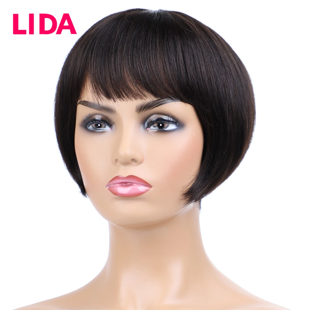 

Lida Brazilian Human Hair Straight BOBO Wig 8 inch Machine Made None Remy Average Size Human Hair Wig All Colors Available