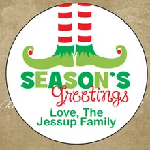 Персонализированные Эльф ноги Стикеры с новогодними елками, бирки, Заказные подарочные этикетки на Рождество, кекс toppers, рождественские украшения синий