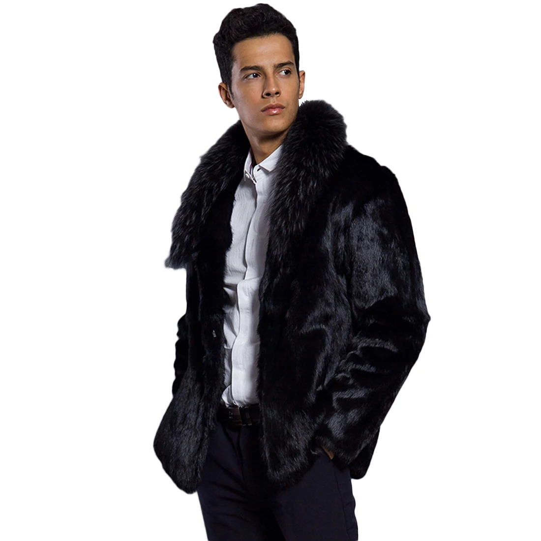 Модная мужская зимняя верхняя одежда пальто Искусственный искусственного меха воротник нагрудные Осень Регулярный теплое пальто куртка