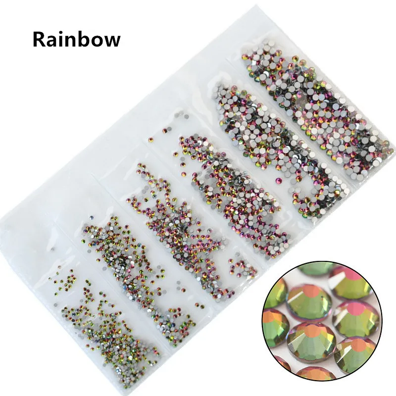 40 цветов, SS3-SS10 разных размеров, Кристальные Стразы для ногтей, стразы для дизайна ногтей - Цвет: Rainbow