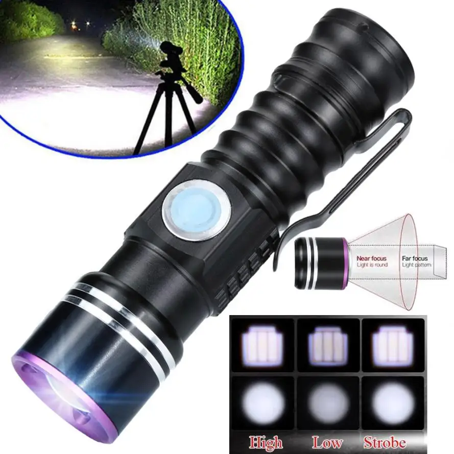 

Powerful Rechargeable Q5 LED Tactical USB Flashlight Torch 2000mAh Portable Lightings Camping New Blinding Effect Light PJ4