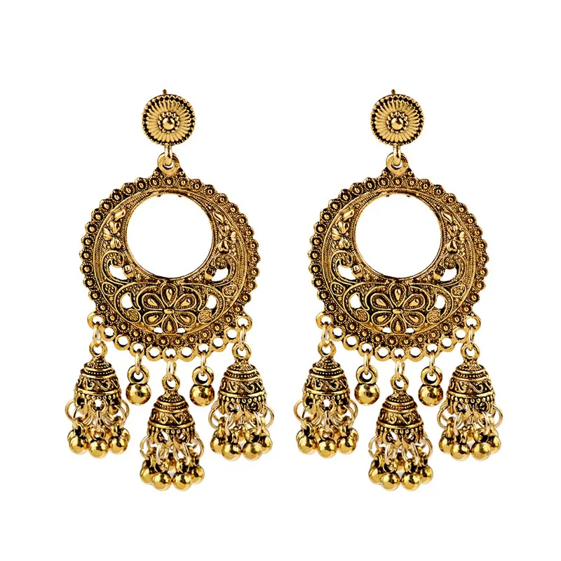 Винтажные женские круглые цыганские серьги Jhumka египетские полые цветочные