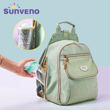

Sunveno New Fashion PU Mummy Diaper Bag Waterproof Travel Backpack High Capacity Insulation Baby Care Maternity Changing Wet Bag