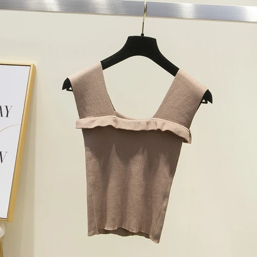 khaki Хлопковая трикотажная майка с оборками; модная короткая одежда; однотонная летняя пикантная и Клубная одежда - Цвет: khaki