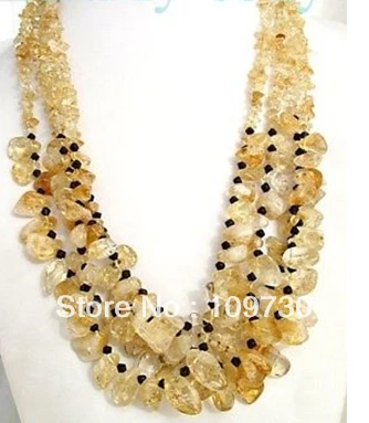 

Jewelry 002232 4 Strands Natural Citrine Chips & Onyx Necklace 24
