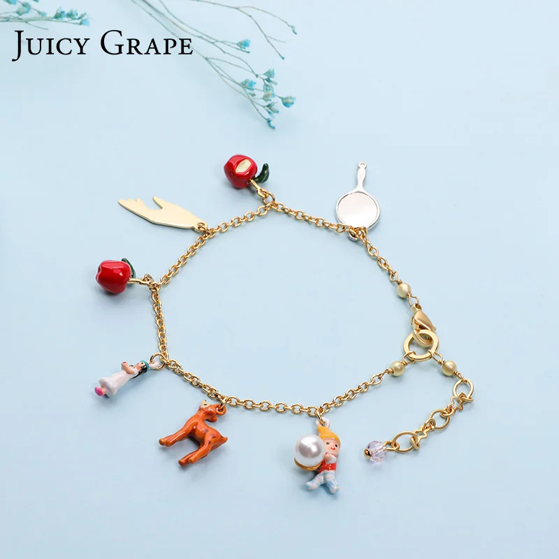 

Juicy Grape 2019 Enamel Glaze Handmade Copper Plated Snow White Bracelet Apple and Fawn Bracelet for Christmas Fashion Jewelry