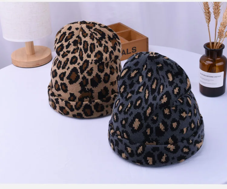 Ymsaid,, Женская леопардовая шапочка, женская шапка, Осень-зима, женские шапки с леопардовым принтом, вязаная зимняя женская шапка