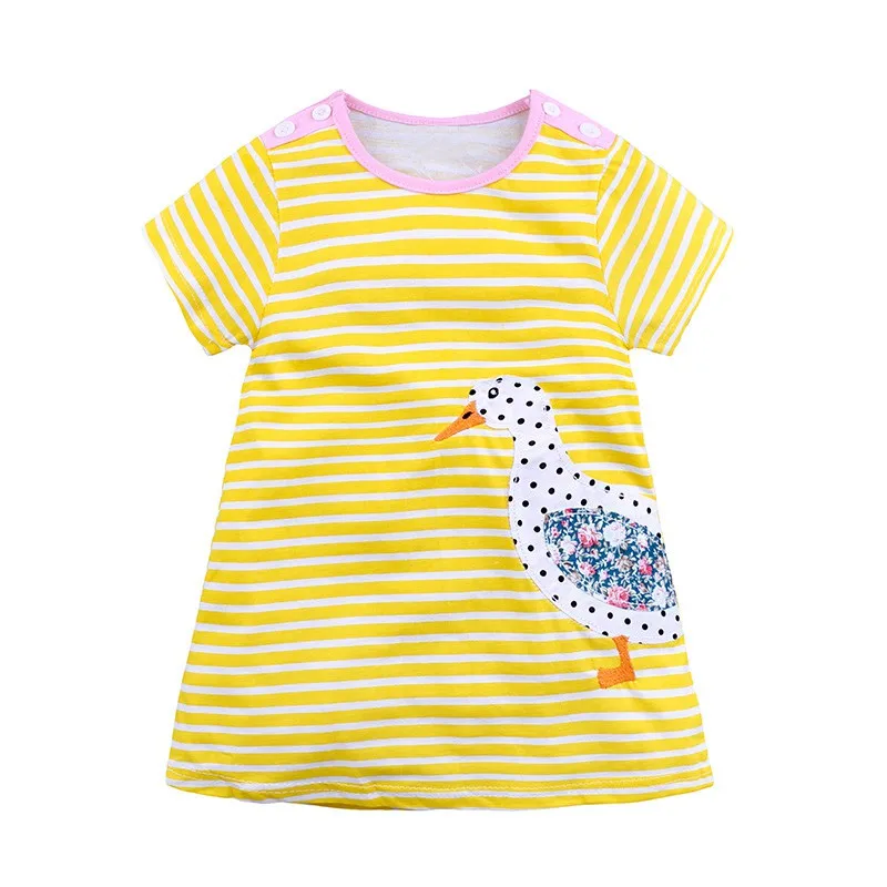 

2-7Y Baby Girl Summer Beach Dress Kids Toddlers Girls Short Sleeve Striped Printed Dresses Children Birthday Party New