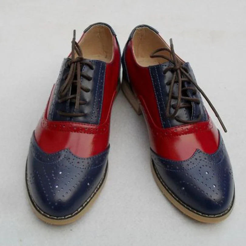 Мужские полуботинки из натуральной кожи; оксфорды на плоской подошве; мужские коричневые винтажные повседневные кроссовки ручной работы; кожаные туфли на плоской подошве; - Цвет: blue red