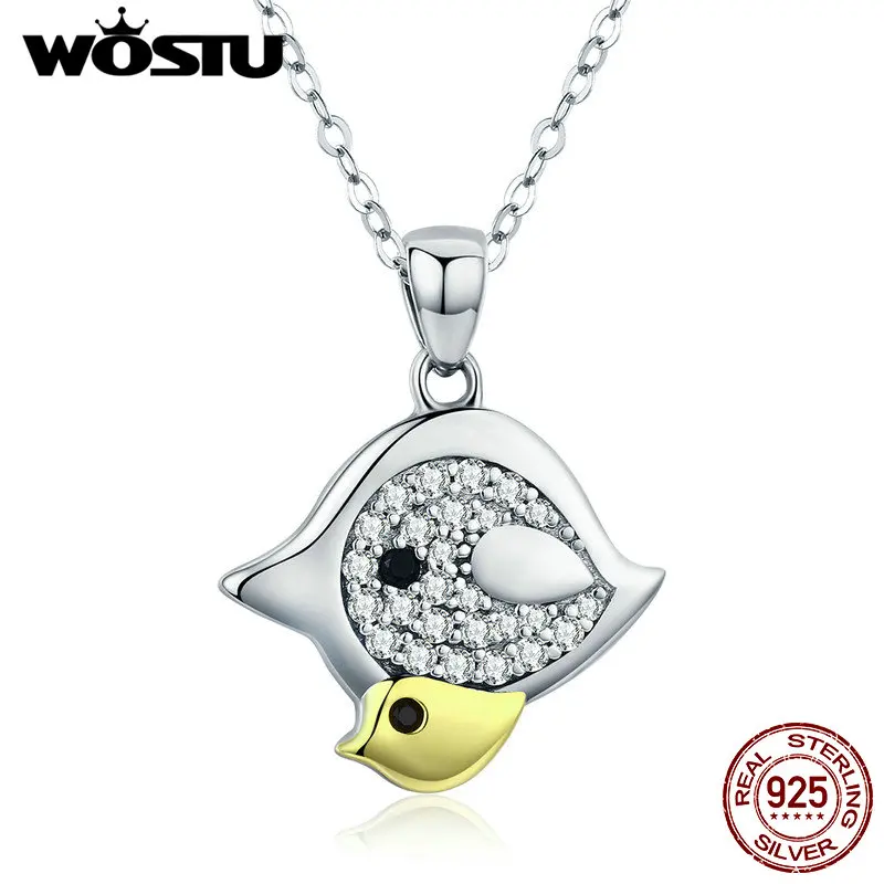 

WOSTU 100% 925 Sterling Silver Mother and Child Bird Pendant Necklace For Women Fashion Silver Jewelry Mother Gift CQN208