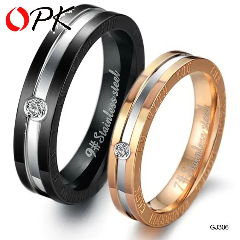 ОПК мода кубического циркония любителей Свадебные Обручальные кольца пары Нержавеющая сталь Jewelry Рождественский подарок для Для женщин Для мужчин 306