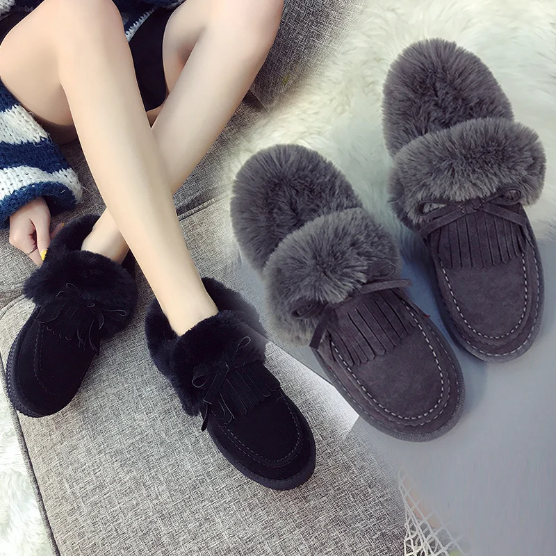 Woolen shoes women winter plus velvet loafer bread women shoes 2018 new
