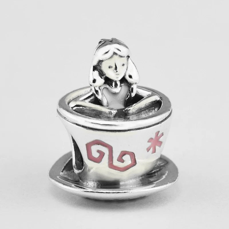 Подходит для браслетов Pandora Charms 925 пробы-серебро-ювелирные изделия Алиса в стране чудес чайные бусины