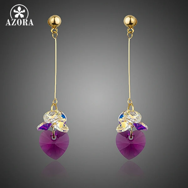 AZORA Romantic Gold Color Cluster Color Gradient Stellux Austrian Crystal Heart Drop Earrings for Women TE0259 AZORA Romantic Gold Color Cluster Color Gradient Stellux Austrian Crystal Heart Drop Earrings for Women TE0259