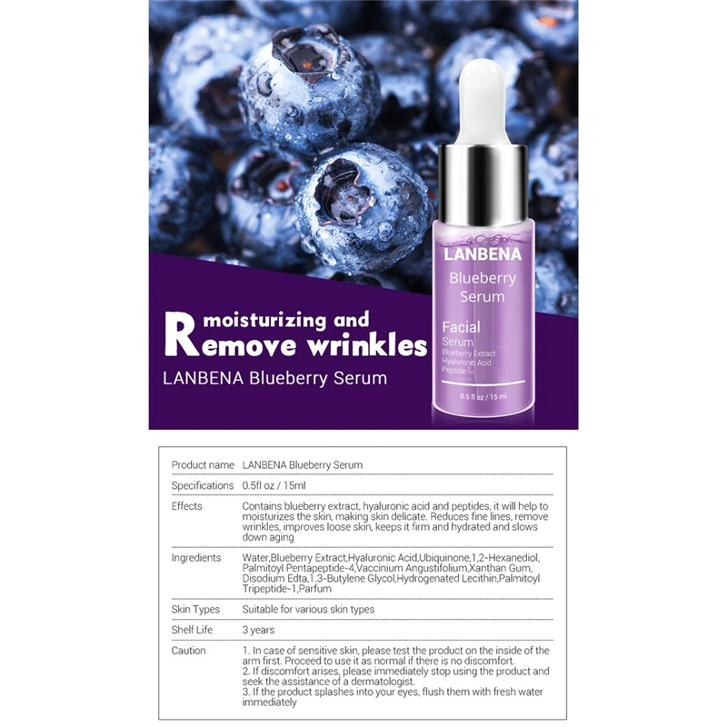 LANBENA Blueberry Hyaluronic Acid Serum Essence Oil Moisturizing Reduces Fine lines Whitening Anti-Aging Anti Wrinkle Skin Care LANBENA Blueberry Hyaluronic Acid Serum Essence Oil Moisturizing Reduces Fine lines Whitening Anti-Aging Anti Wrinkle Skin Care