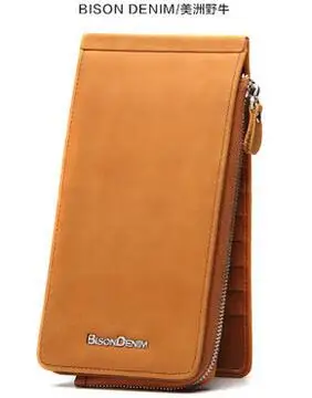 Известных брендов BISON DENIM мужской кошелёк бумажник портмоне мужское натуральная кожа сумки мужские бизнес повседневная мужские кошельки визитница кошелек кожа мужской мода кашельки с бесплатной доставкой - Цвет: Scrub yellow