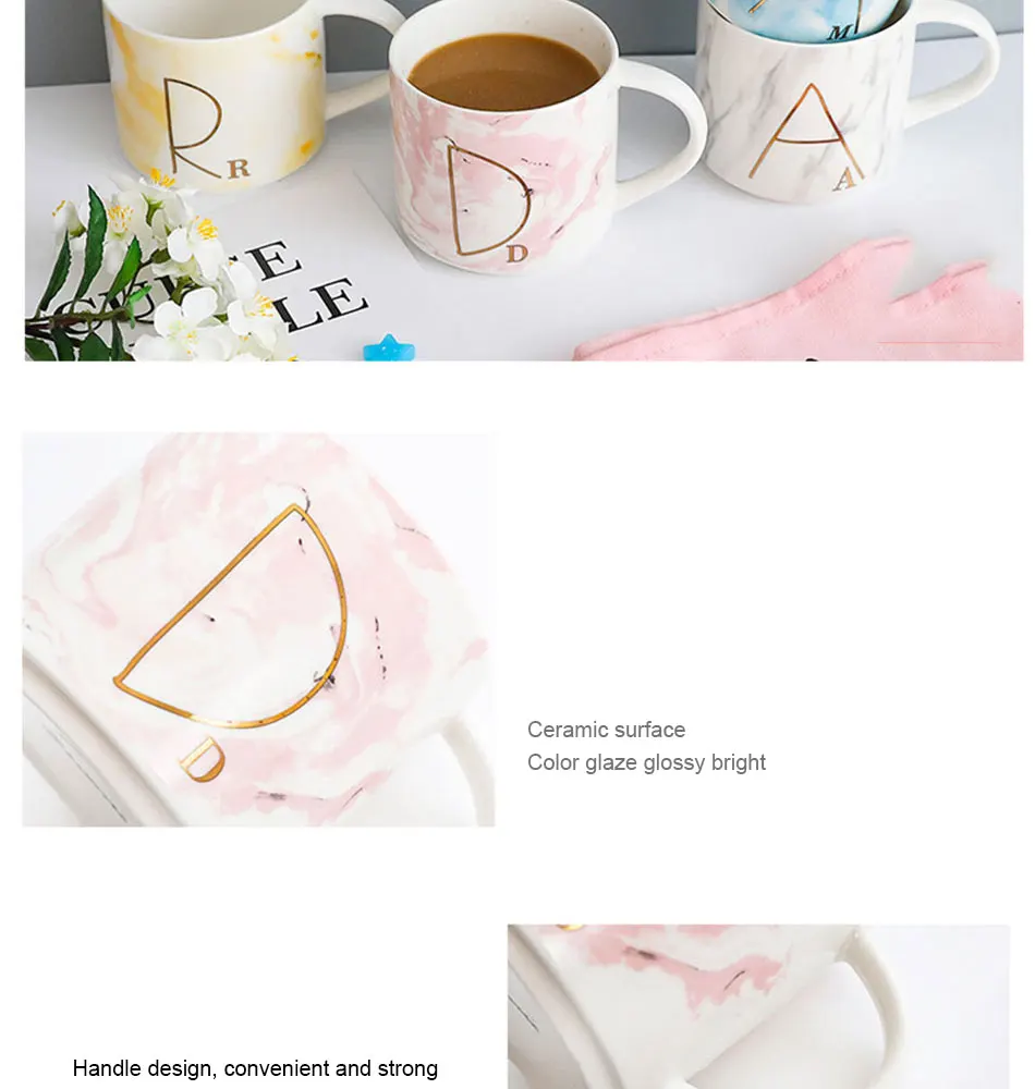Lovely Marble Ceramic Mugs Gold Plating Letter Couple Lover's Gift Morning Mug Milk Coffee Tea Breakfast Unique Porcelain Cup (4)