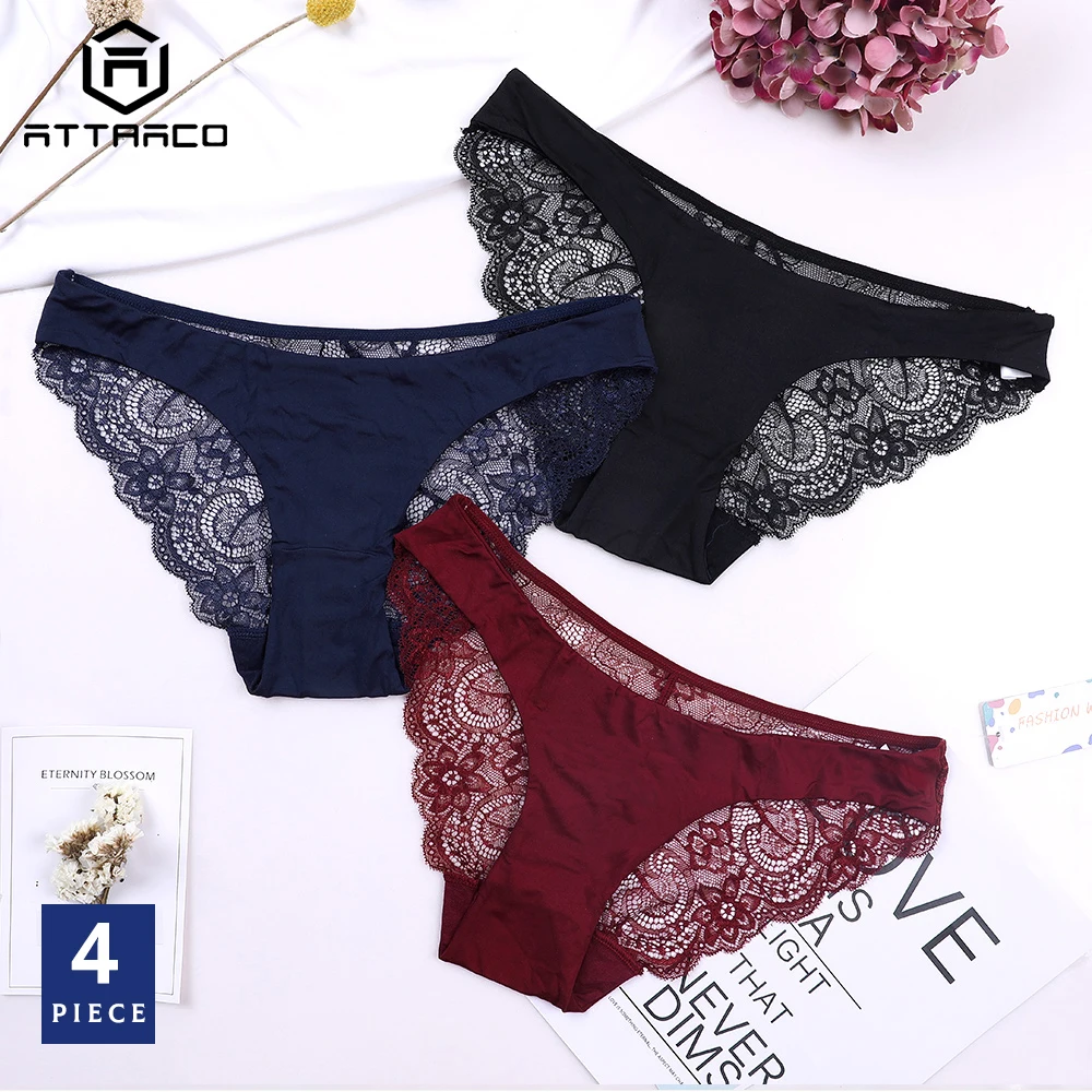 

ATTRACO Women's Lace Underwear String Panties Tanga Thong Briefs Cotton 3 Pack Cueca Calcinha Mid Waist Sexy Breathable Sale