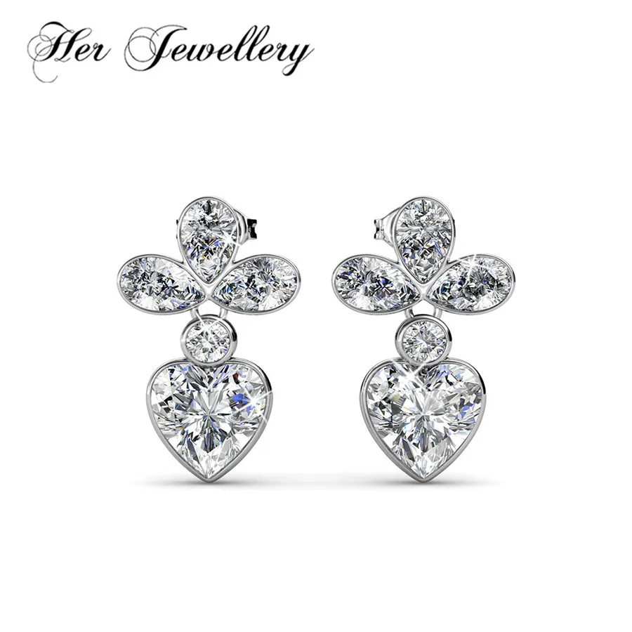 

Her Jewellery Plant stud earring , heart and pear stone combination Made with crystals from Swarovski, earrings for girl HE0048