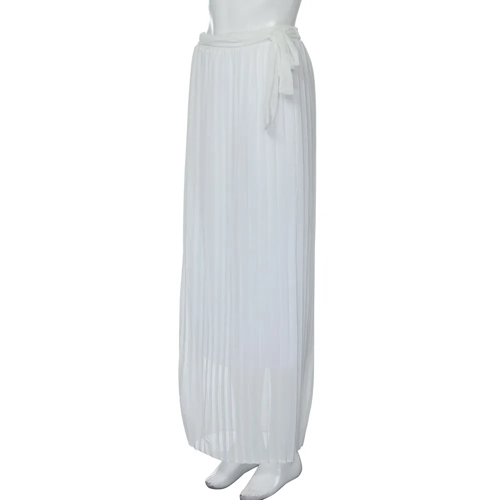 Женская Белая Летняя мода шифон Бохо Пояса Высокая талия парео для пляжа макси Сплит юбка летняя длинная Плиссированная юбка длиной до щиколотки 50