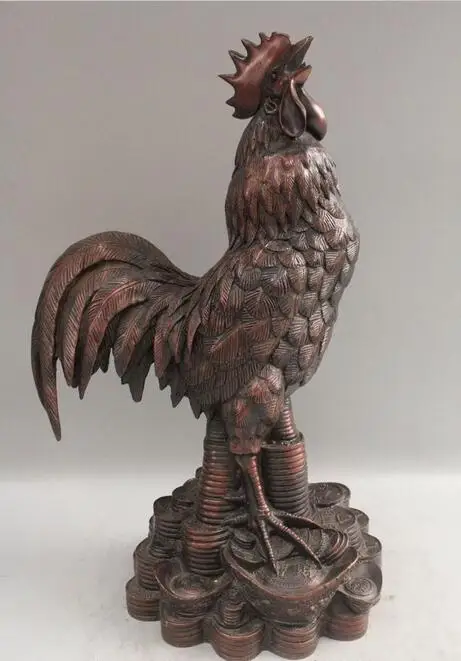 

free 19" Chinese Feng Shui Bronze Wealth Zodiac Year Rooster Cock Statue Sculpture fast