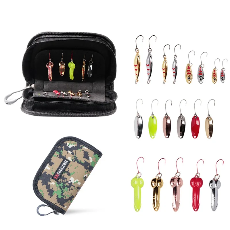 

LUSHAZER 19pcs/lot with fishing bag fishing spoon lure set DD bait 1.5g-5g metal lures Atificial fishing bass lure spinnerbait