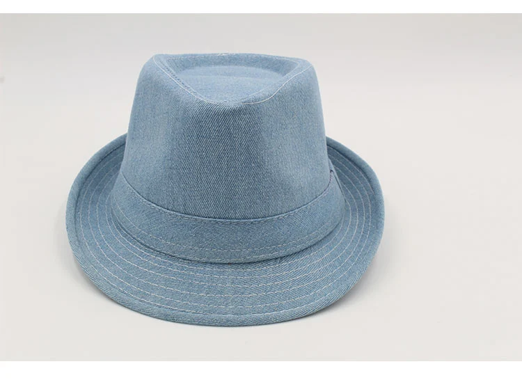 Women Men's Classic  Structured Gangster Trilby Fedora Hat mens panama men fedora hat denim (20)
