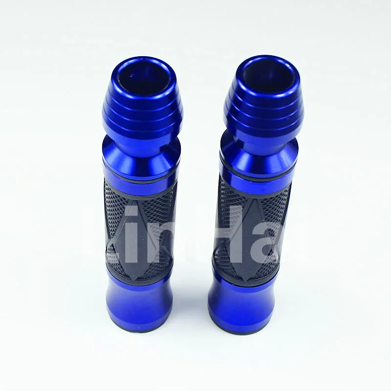 Blue Universal CNC Motorcycle Handle Bar End Hand Grips 7/8" Aluminum Rubberhandle motorcycle