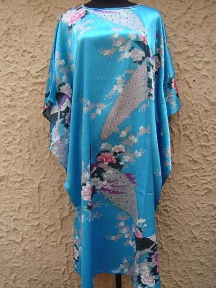 Лидер продаж синий женское сатиновое Ночное платье вискоза Ночная рубашка классические лаунж-кимоно Халат банный халат цветочный Рисунок Домашняя одежда один размер
