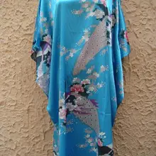 Лидер продаж синий женское сатиновое Ночное платье вискоза Ночная рубашка классические лаунж-кимоно Халат банный халат цветочный Рисунок Домашняя одежда один размер