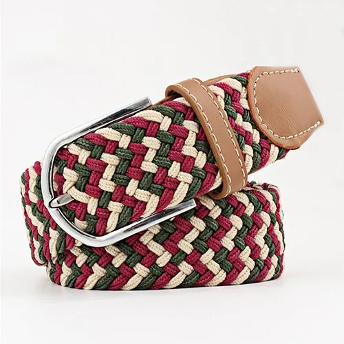 Hot Colors Belt Casual Women Knitted Pin Buckle Belt Fashion Woman Woven Elastic Stretch Belts Canvas Female - Цвет: mi-lv-hongR