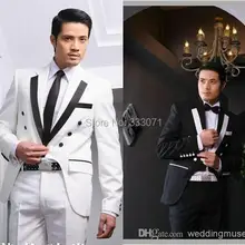 Портной сделал новые мужские свадебные вечерние костюмы Белые Черные смокинги жениха на заказ slim fit шафер Жених куртка+ брюки+ галстук